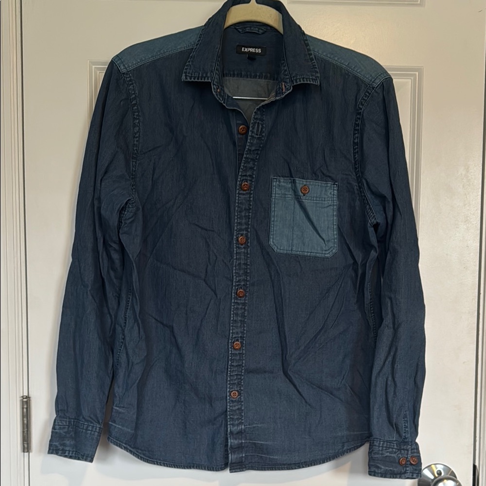 Express Men's Denim Shirt - Dark Blue